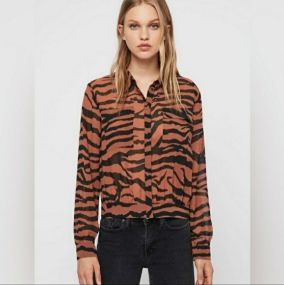 NWT AllSaints Adeliza Zephyr Button Down Animal Print Long Sleeve Blouse Size M - Picture 2 of 11